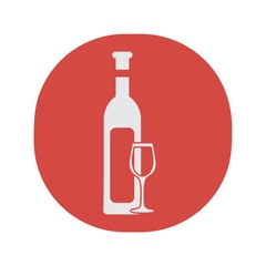 A wine bottle and glasses illustration.