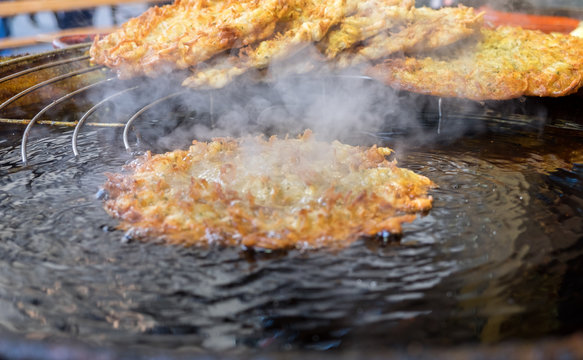 Langos - Street Food At The Traditional Christmas Market In Budapest, Hungary. Langos Is A Hungarian Food Speciality - Deep Fried Flatbread