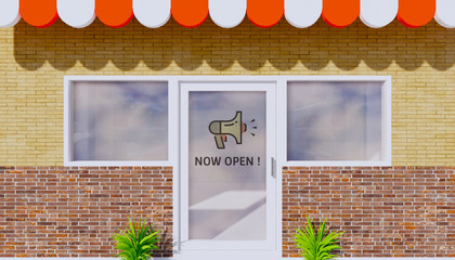 3d rendering shop and now open sign, coronavirus end.