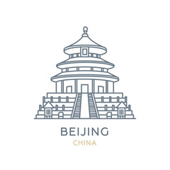 Fototapeta na wymiar Beijing, China. Line icon of the city in East Asia. Outline symbol for web, travel mobile app, infographic, logo. Landmark and famous building. Vector in flat design, isolated