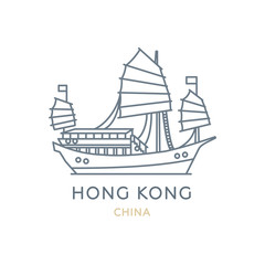 Hong Kong, China. Line icon of the city in East Asia. Outline symbol for web, travel mobile app, infographic, logo. Landmark and famous building. Vector in flat design, isolated