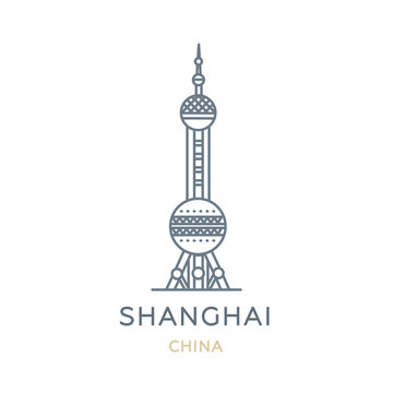 Shanghai, China. Line icon of the city in East Asia. Outline symbol for web, travel mobile app, infographic, logo. Landmark and famous building. Vector in flat design, isolated