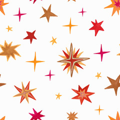 Fototapeta premium Gouache Painted Space Seamless Pattern With Stars