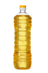 Bottle of sunflower oil isolated on white background.