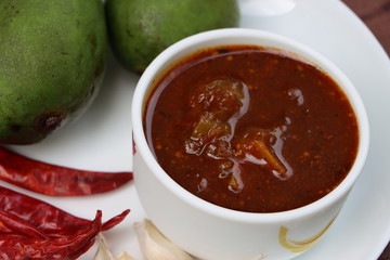 Raw mango sweet and sour chutney, Indian food
