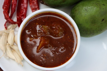 Raw mango sweet and sour chutney, Indian food