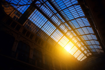 glass dome with sunlight , view from inside 