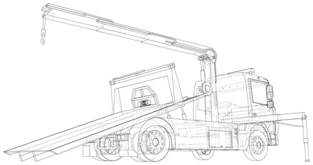 Vector Wire-frame line illustrations of tow trucks. EPS10 format. Vector created of 3d.