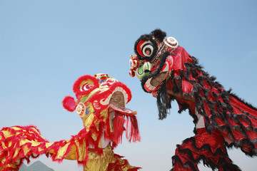Performers in lion costume