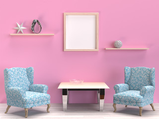 room background,room mockup, room with armchairs and coffee table