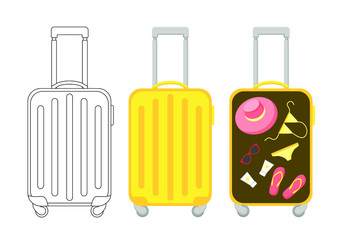 Vector illustration. Yellow suitcase for summer trip.