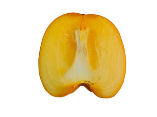 persimmon fruit and sliced persimmon close-up on a white background