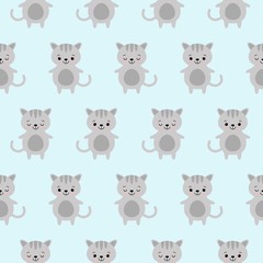 Vector illustration. Seamless pattern. Funny kawaii cats. Cute cartoon cats in grey colors. Vector cats.