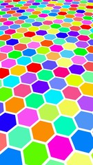 Honeycomb multi-colored. Perspective view on polygon look like honeycomb. Isometric geometry. 3D illustration