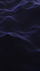 Abstract landscape on a dark background. Cyberspace navy blue grid. hi tech network. 3D illustration
