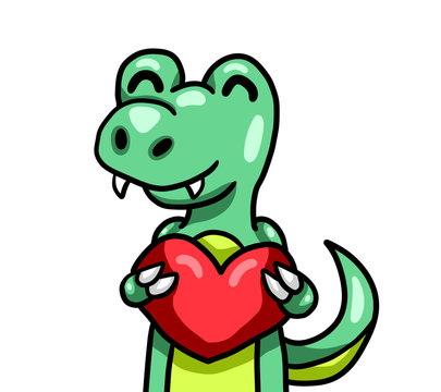 Adorable Stylized T Rex Hugging A Heart