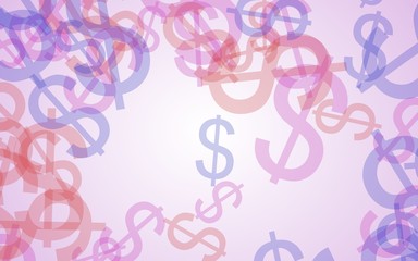 Multicolored translucent dollar signs on white background. Red tones. 3D illustration
