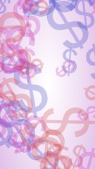 Multicolored translucent dollar signs on white background. Red tones. 3D illustration