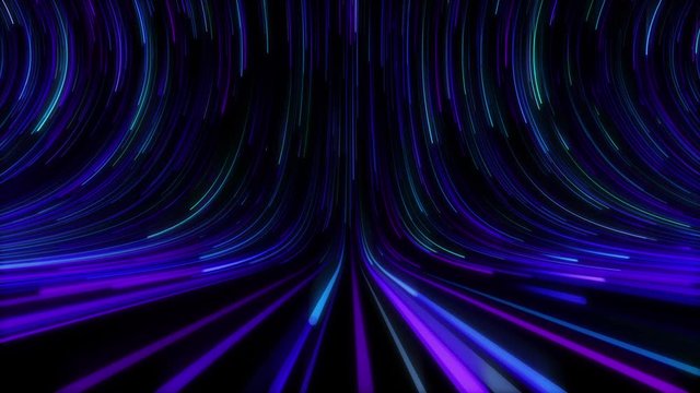 3D Perspective Moving Blue Lines Digital Radial Curve
