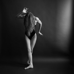 Fototapeta premium Details of body black and white portrait of beautiful girl, fashion and art