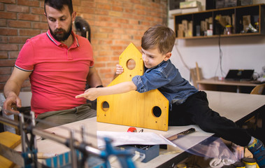 Father and Son Making a Birdhouse
