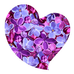 Elegante tender heart with lilac flowers