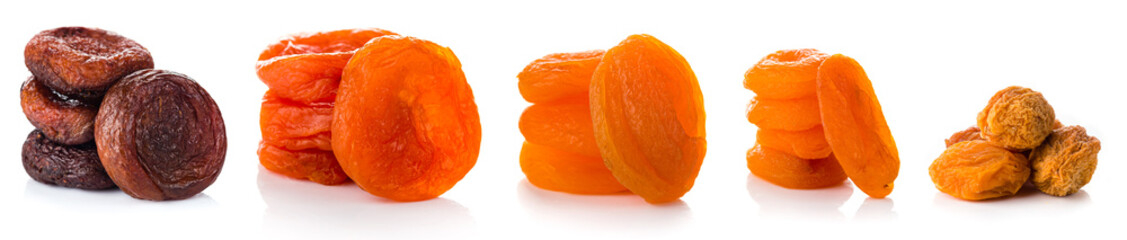 set dried apricots collection isolated on white background