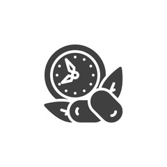 Iftar time vector icon. filled flat sign for mobile concept and web design. Clock and dates food glyph icon. Symbol, logo illustration. Vector graphics