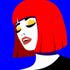 Young woman model in profile in pop art style. Sexy girl for advertising with bright hair.