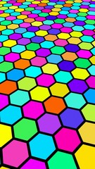 Honeycomb multi-colored. Perspective view on polygon look like honeycomb. Isometric geometry. 3D illustration