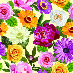 Vector seamless floral bright pattern. 
Ideal for home textiles, fashion, wrapping paper and wallpaper
