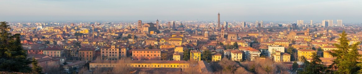 Fototapeta na wymiar Bologna - The panorama of Bologna old town at evening light.