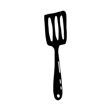 recommend clip art: Culinary spatula in doodle style on an isolated white background. Cooking, recipes, tools for the kitchen. Bakery set hand drawn. Stock vector illustration.