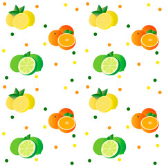 Pattern.Citrus collection. Set of fresh fruit in flat design. Lime, orange and lemon, isolated on white background. Vector illustration.