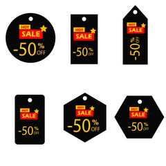 Set of sale tags and labels, template shopping labels. Blank, discount and price tags on paper. Special offer.Vector illustration. -50% sale.Background black
