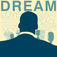 Back view of a man giving speech on various concepts of the Civil rights movement