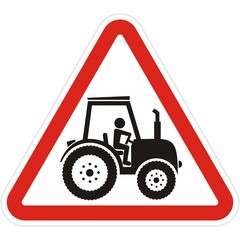 Attention, tractors operation, triangle road sign, vector icon.  Warning road signs
