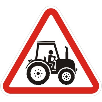 Attention, tractors operation, triangle road sign, vector icon.  Warning road signs