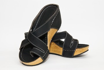 Pair of female shoes. Summer sandals. Woman shoes