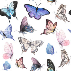 Obraz na płótnie Canvas Collection of hand drawn watercolor butterflies