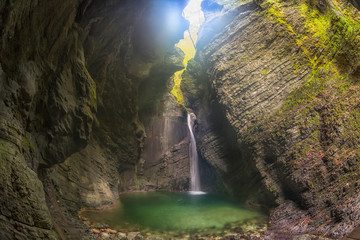 Kozjak waterfalls to the beautiful cave of Triglav National Park, Slovenia