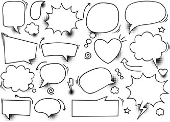 Hand drawn comic speech bubble on halftone background, vector illustration