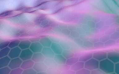 Colorful honeycomb with a gradient color on a light background. Perspective view on polygon look like honeycomb. Wavy surface. Isometric geometry. 3D illustration
