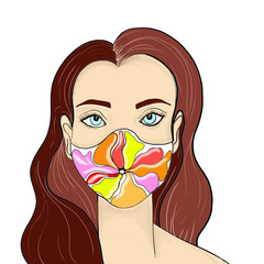 Protective face mask. Fashion digital sketch. Citrus inspiration.
