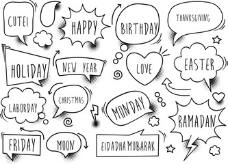 Hand drawn comic speech bubble on halftone background, vector illustration