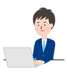 ノートパソコンを操作するネクタイをした若い男性