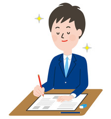 余裕で問題を解くネクタイの男性