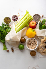 White table with healthy food