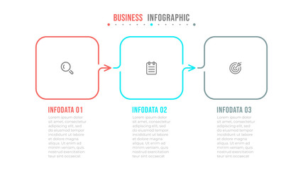 Vector Infographic thine line design with icons and arrows. Business concept with 3 options or steps. Can be used for workflow diagram, annual report, info chart, info graph.