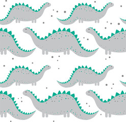 Seamless pattern with dinosaurs. Cute dinosaur. Cartoon illustration of dinosaur. Dinosaur with spikes.
